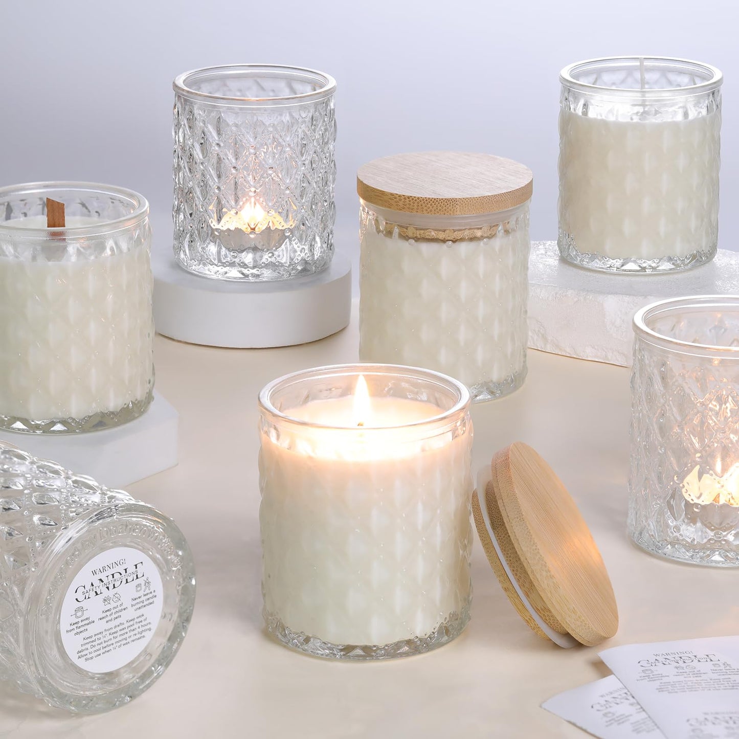MATAHUM 8 Pack Clear Candle Jars for Making Candles, 7 OZ Empty Glass Candle Making Jars with Bamboo Lids for Candle Making Supplies, Candle Containers Vessels for Home DIY Decoration