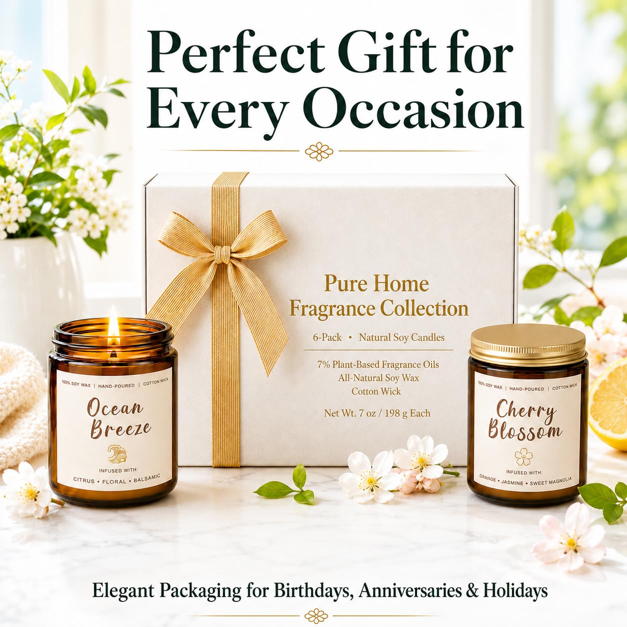 Scented Candles Set, 6 Pack Soy Wax Candles for Home, 42 oz 300 Hours Fresh Spring Summer Scents, Long Burning Candle Gift for Bedroom Bathroom Kitchen
