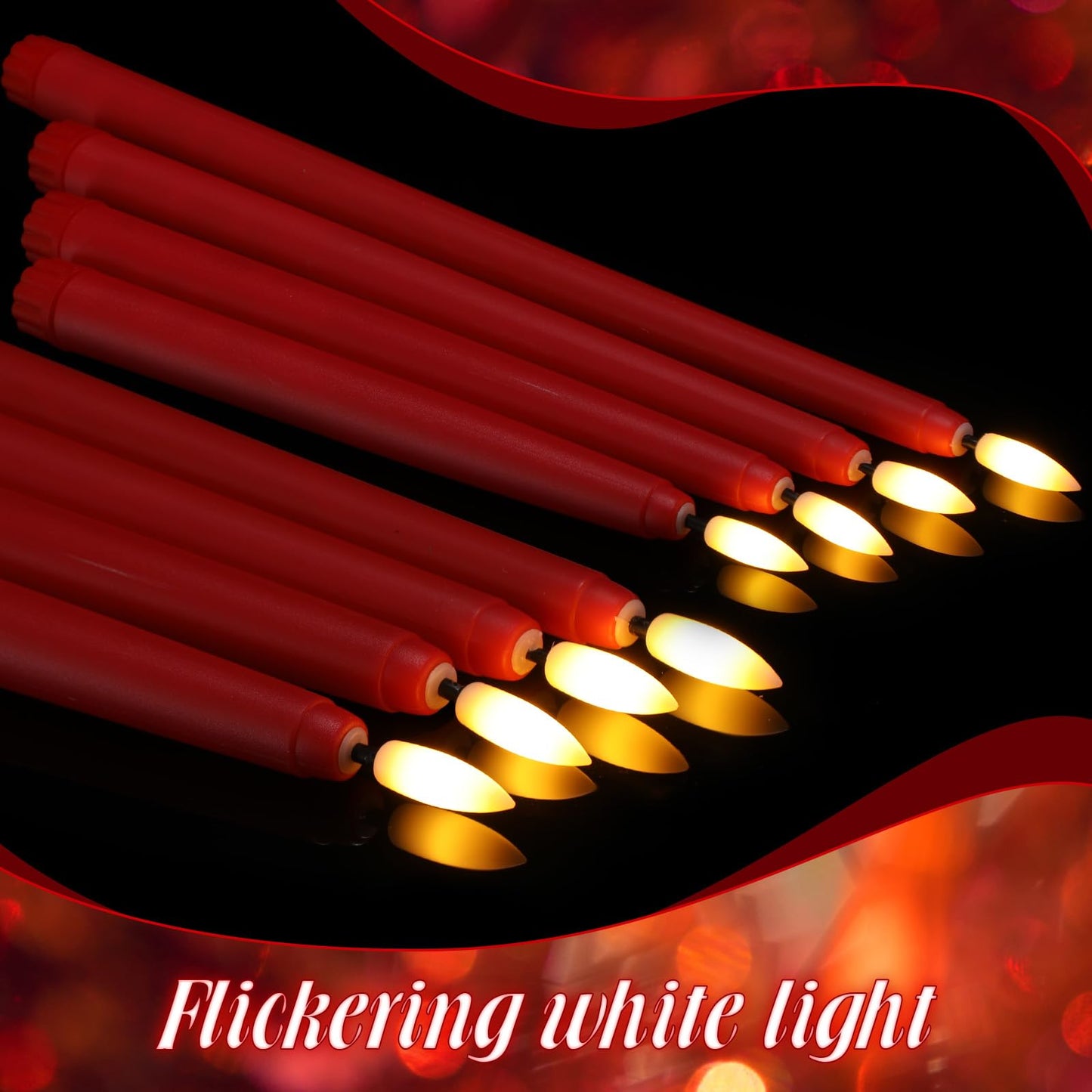 Rossesay 64 Pcs Wedding Flameless LED Taper Candles Battery Operated Candles 4 Sizes of 8.5'', 9.65'', 10.83'', 12.8'' Candlesticks Flickering for Halloween Christmas Church Wedding(Red)