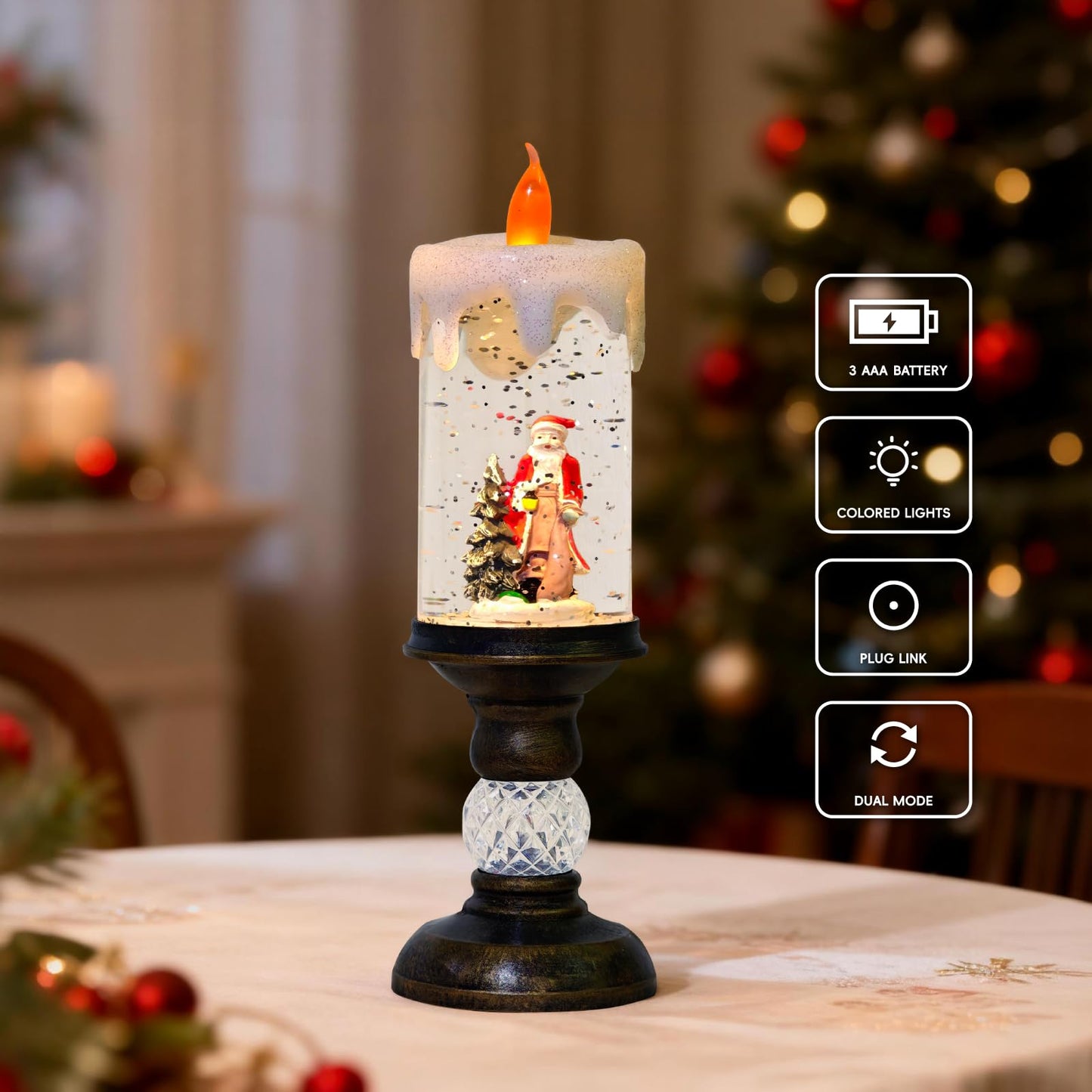 MerryPulse Christmas Snow Globe Candles, Battery & USB Powered, Glitter Christmas Flameless Candles with 8 Music, Home Party Nativity Night Decoration