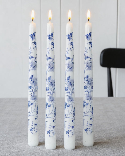 MAITREYA Chinoiserie Taper Candles Blue and White Chinoiserie Decor Candlesticks for Wedding Party Home Table Centerpiece Christmas Halloween Gifts-10Inch,4 Pcs,Lotus