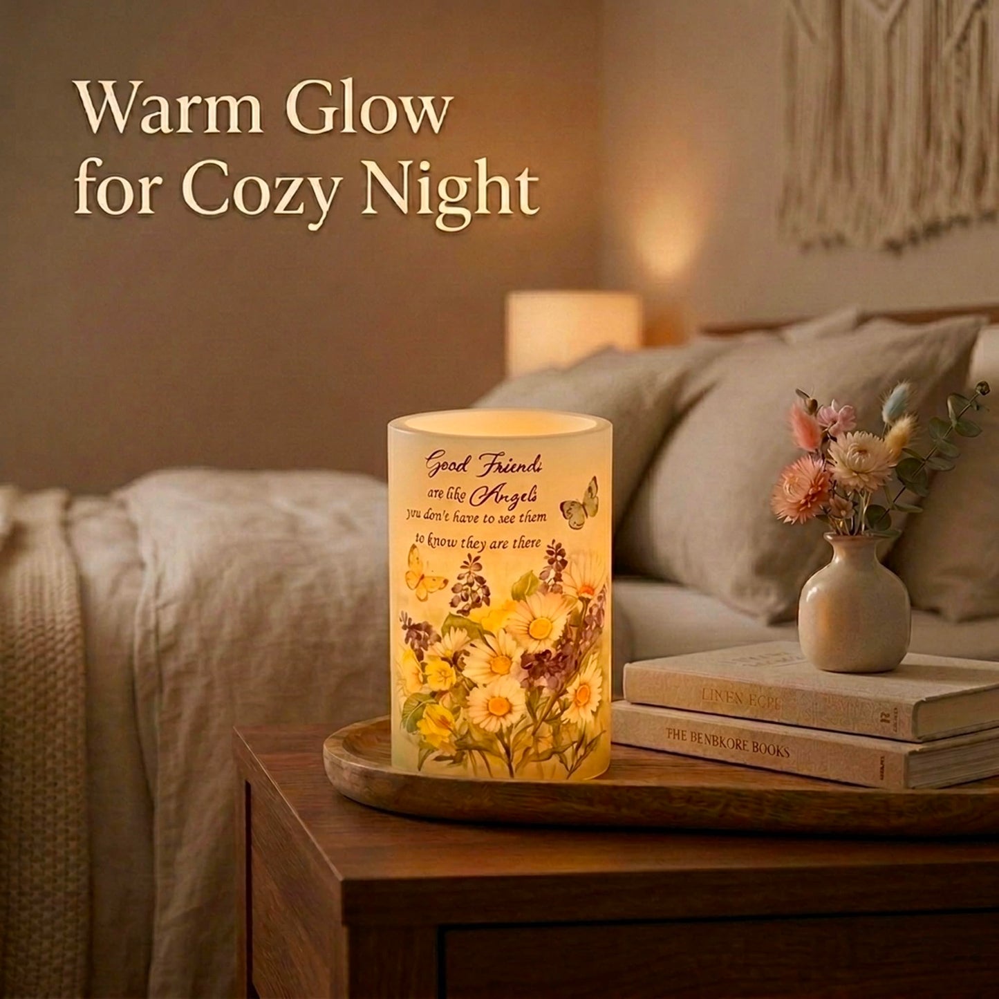 Real Wax Flameless Candles 4x6, Butterfly Daisy LED Pillar Candle with Timer, Battery Operated Flickering Candle, Spring Floral Table Decor, Romantic Home & Wedding Centerpiece, Gift for Women Mom