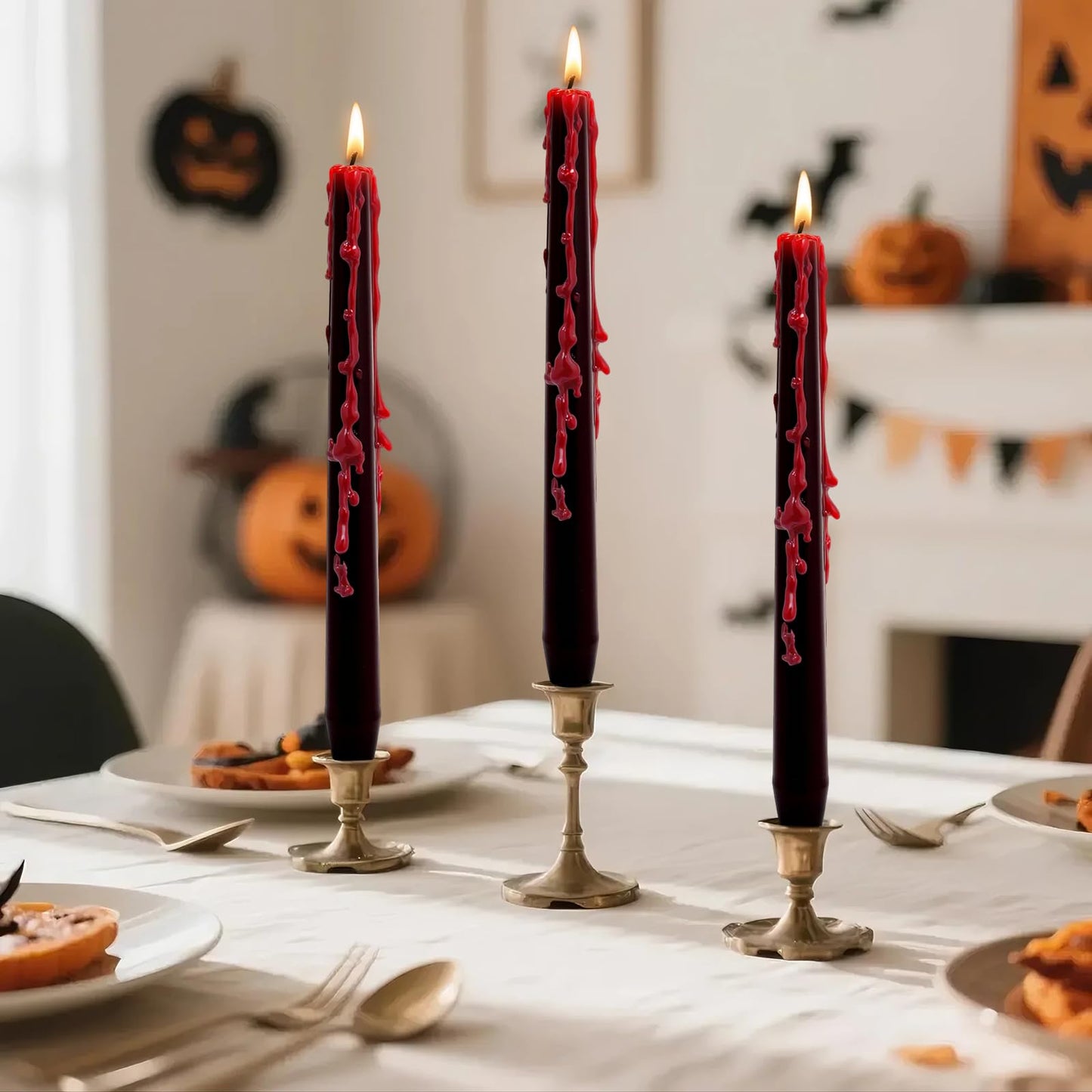 8 Pack Vampire Tears Taper Candles, 10 inch Tall Bleeding Candles, Soundvalue Unscented Black Tapered Candlesticks, Spooky Blood Drip Candle Set for Halloween Party Gothic Home Decorations