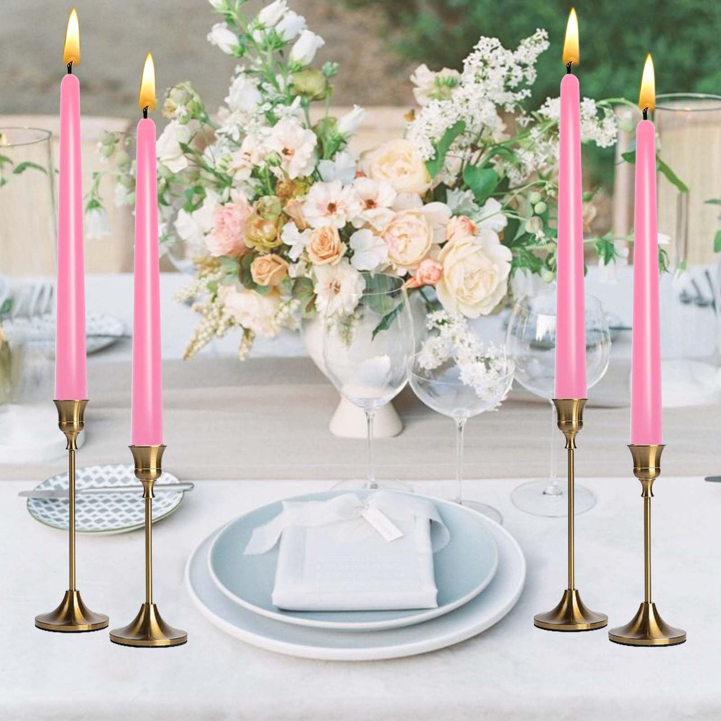 10 inch Gradient Taper Candles,Set of 4 Tapered Candle, Tall Candlesticks,Conical Stick Candles,Smokeless,Home Dinner, Party, Wedding, Halloween, Christmas (Pink, 10inch)