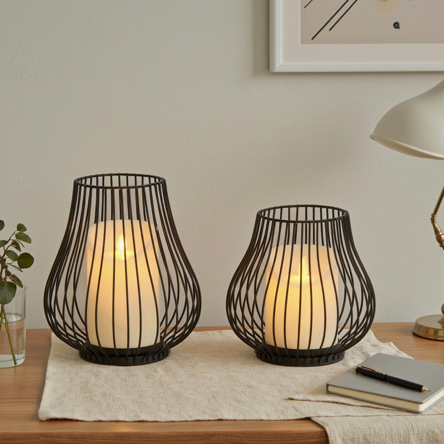 Metal Candle Holder for Pillar Candles, Pumpkin Cage Shape Candlestick Holder, Decorative for Table Centerpiece, Fireplace Mantel & Outdoor Event Christmas Decor