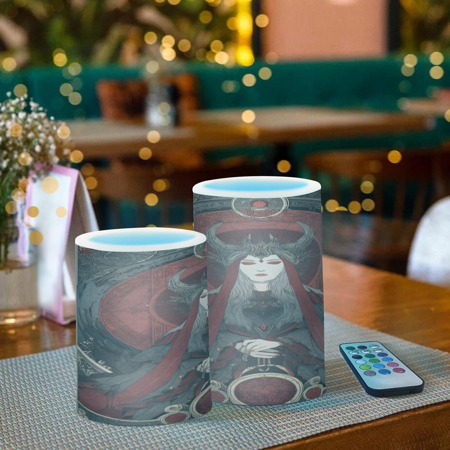 ALAZA Flameless Candles with Remote Timer,Red Grey Girl Queen Battery Operated Candles Set of 2 LED Tea Lights Flickering Pillar Votive Candles for Indoor Outdoor Decor