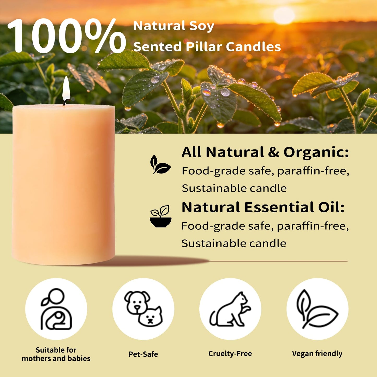 4 Pack Vanilla Lavender Scented Pillar Candles,Natural Soy Wax Pillar Candles-2.8x4In,60H Long Lasting Burning Fragrance Candles for Home,Spa,Stress Relief & Wedding（Peach Pink）