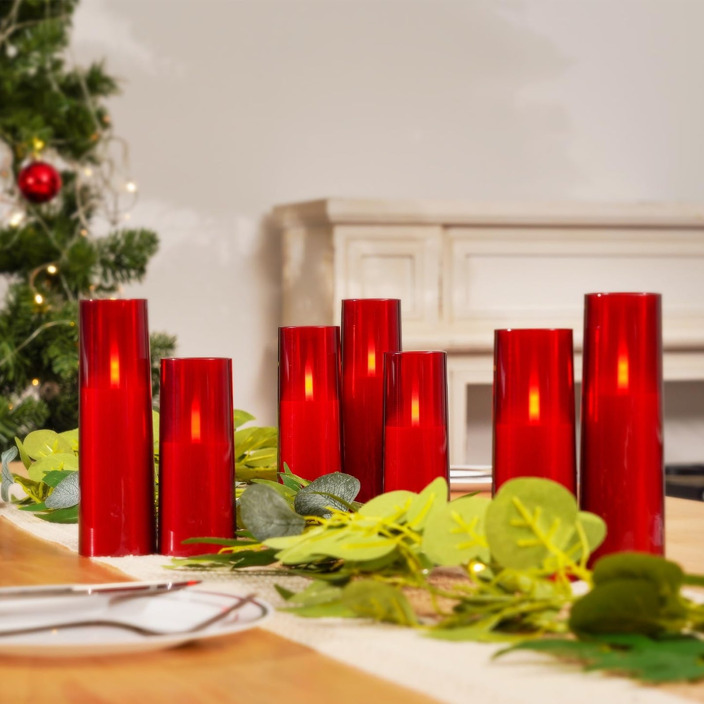Homemory Red Acrylic Flameless LED Candles with Remote & Timer, Battery Powered, Fake Candles, Elegant Home Decor, Parties, or Wedding Lighting