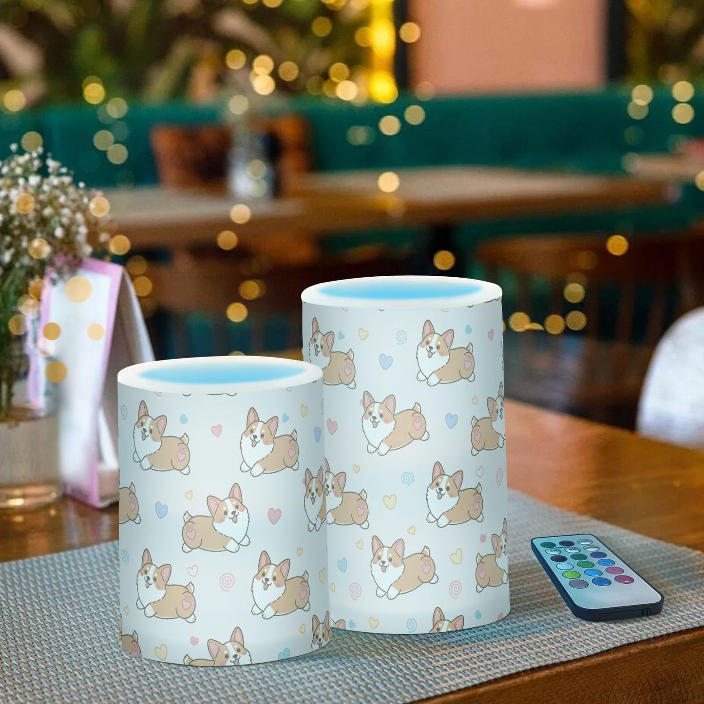 ALAZA Dog Love Heart Cute Flickering Flameless Candles Pillar Led Candles Battery Operated Candles with Remote and Timers Set of 2