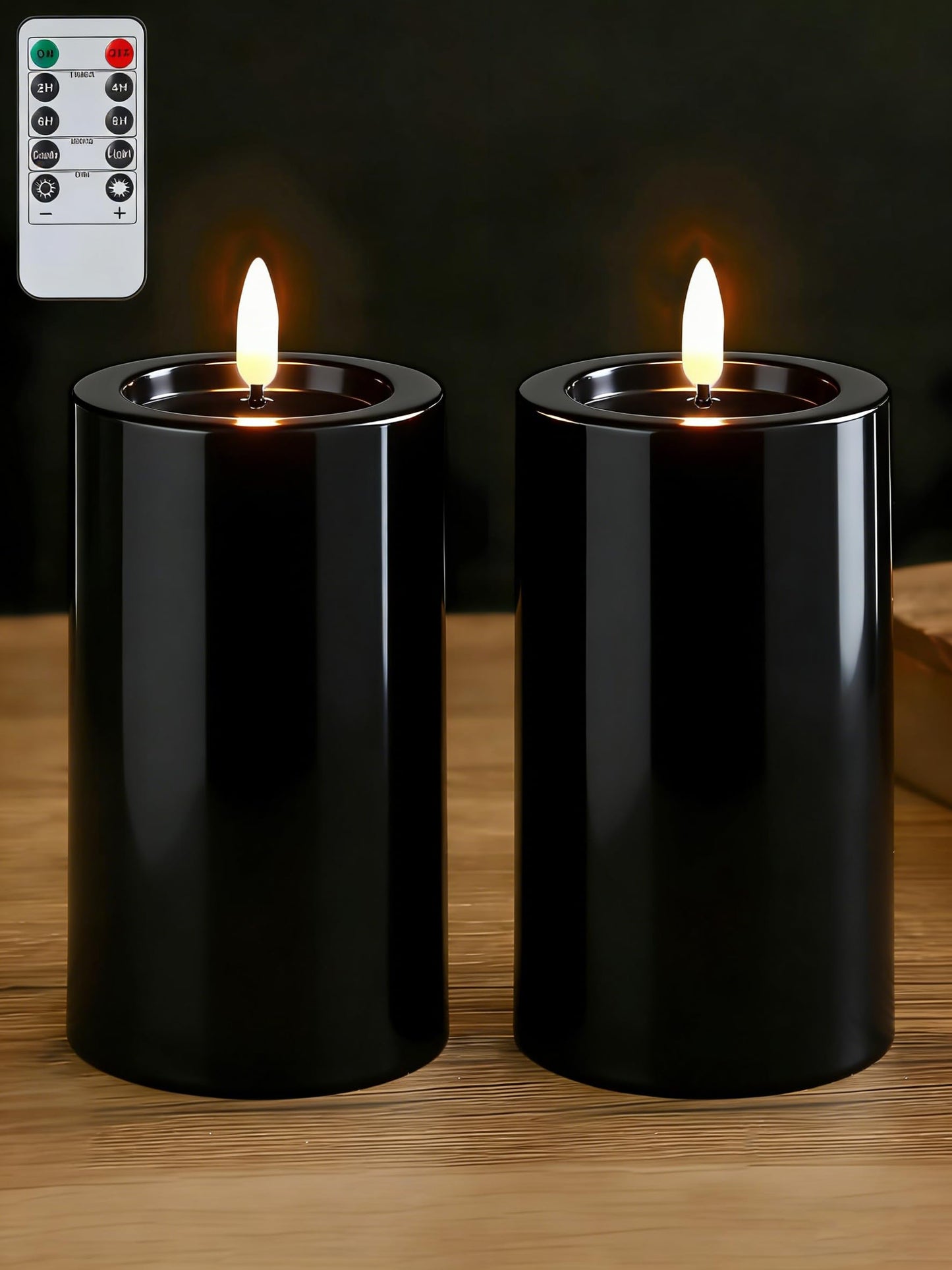 Gmnee 3"x4" Outdoor Waterproof Flameless Candles with Remote and Timers, LED Candles, Battery Operated Candles, Electric Fake Pillar Candles for Patio, Porch, and Lanterns Decor (Black, Plastic)