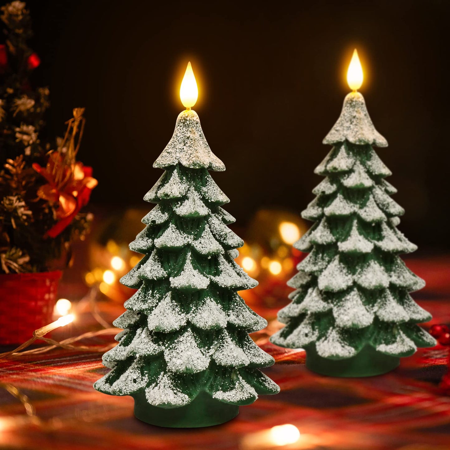 PChero Christmas Tree LED Candle with Remote Timer, 4.13x7.9 Inch Real Wax Battery Operated Pillar Candle Flameless Flickering for Xmas Eve Gift Holiday Home Party Room House Decor