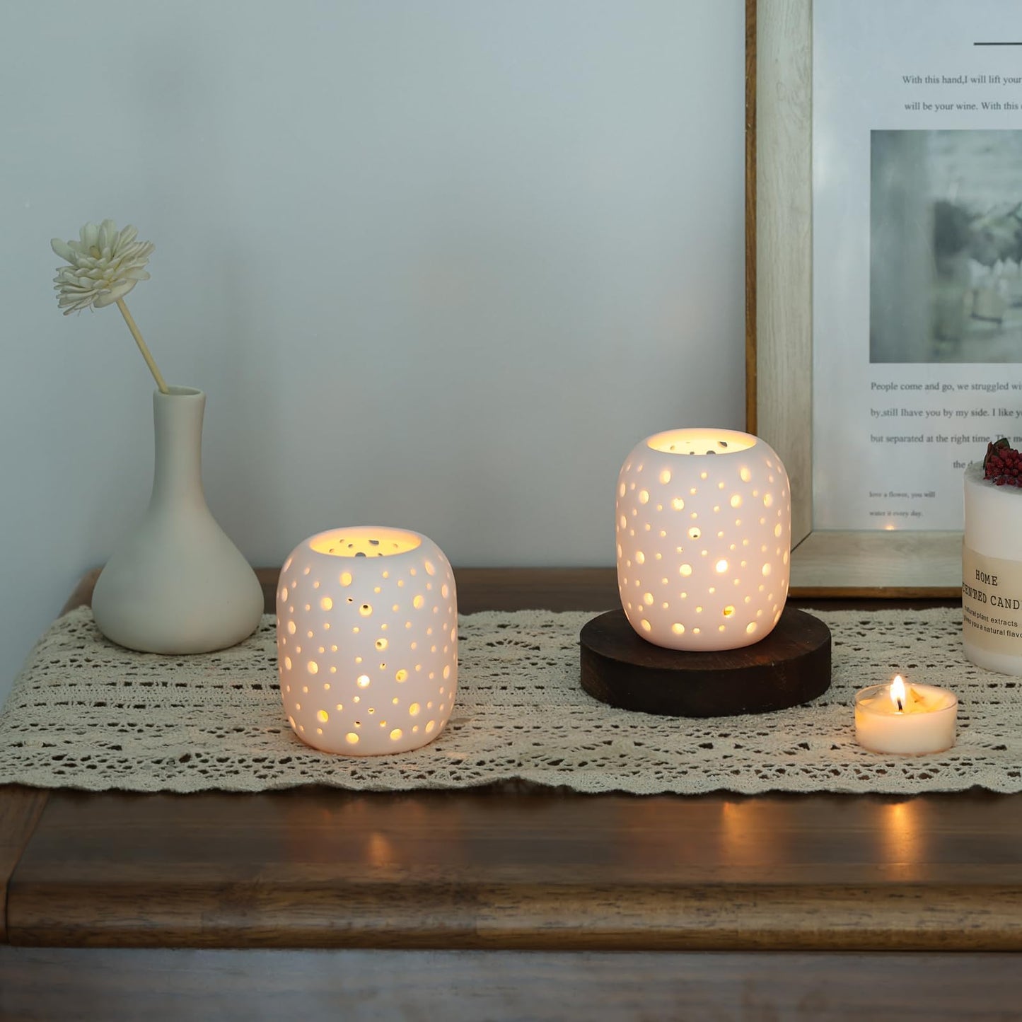 HAVITI 6 Pcs Votive Candle Holder, Tealight Candle Holders, Ceramic Tea Light Candle Holders for Wedding Centerpieces Dinner Party Table Decor
