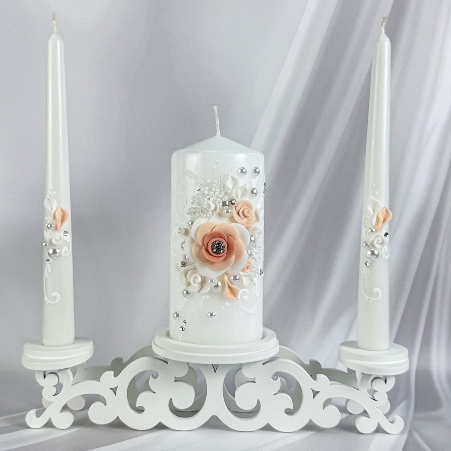 Magik Life Unity Candle Set - Wedding Ceremony & Reception – 6” Pillar & Two 10” Taper Candles – Long Burning Unity Candles for Marriage Ritual – Handmade in USA – White | Rose