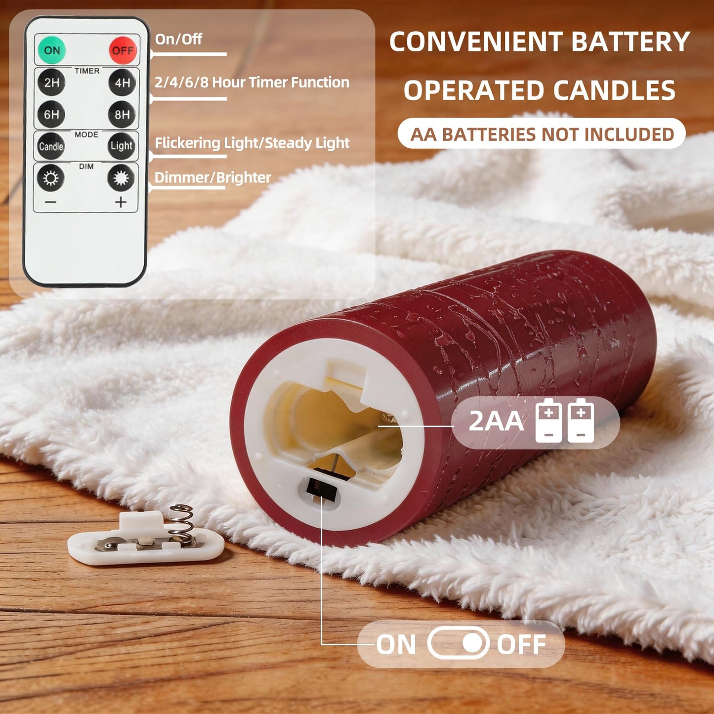 MiKoyi Flameless Pillar Candles with Remote, Battery Operated Candles Real Wax, [5-Pack] Fake LED Flickering flameless Candle with Timer Function for Room Home Decor (2.2" * 5/5.5/6/7/8") - Red
