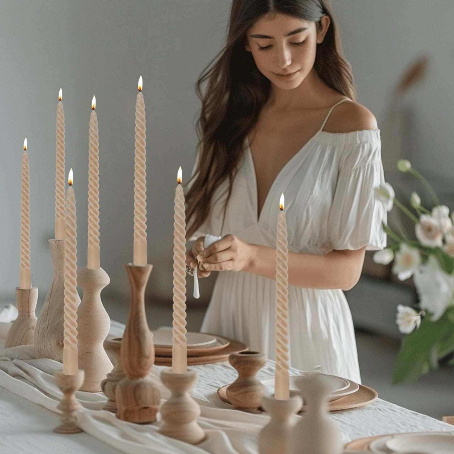 Mocha Beige Taper Candles Stick Brown Spiral Taper Candles-Set of 12 for Fall Decoration Weddings Party Church-Unscented Candles,10inch(F-Mocha Beige)