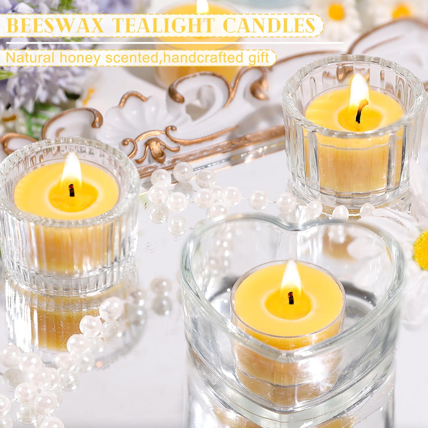 6 Hours Beeswax Tealight Candles, 48 Packs Pure Beeswax Candles Extended Burn Time Beeswax Tea Lights Burn Evenly and Clean Bees Wax Tealight Candles Bulk for Relaxing Air Purification