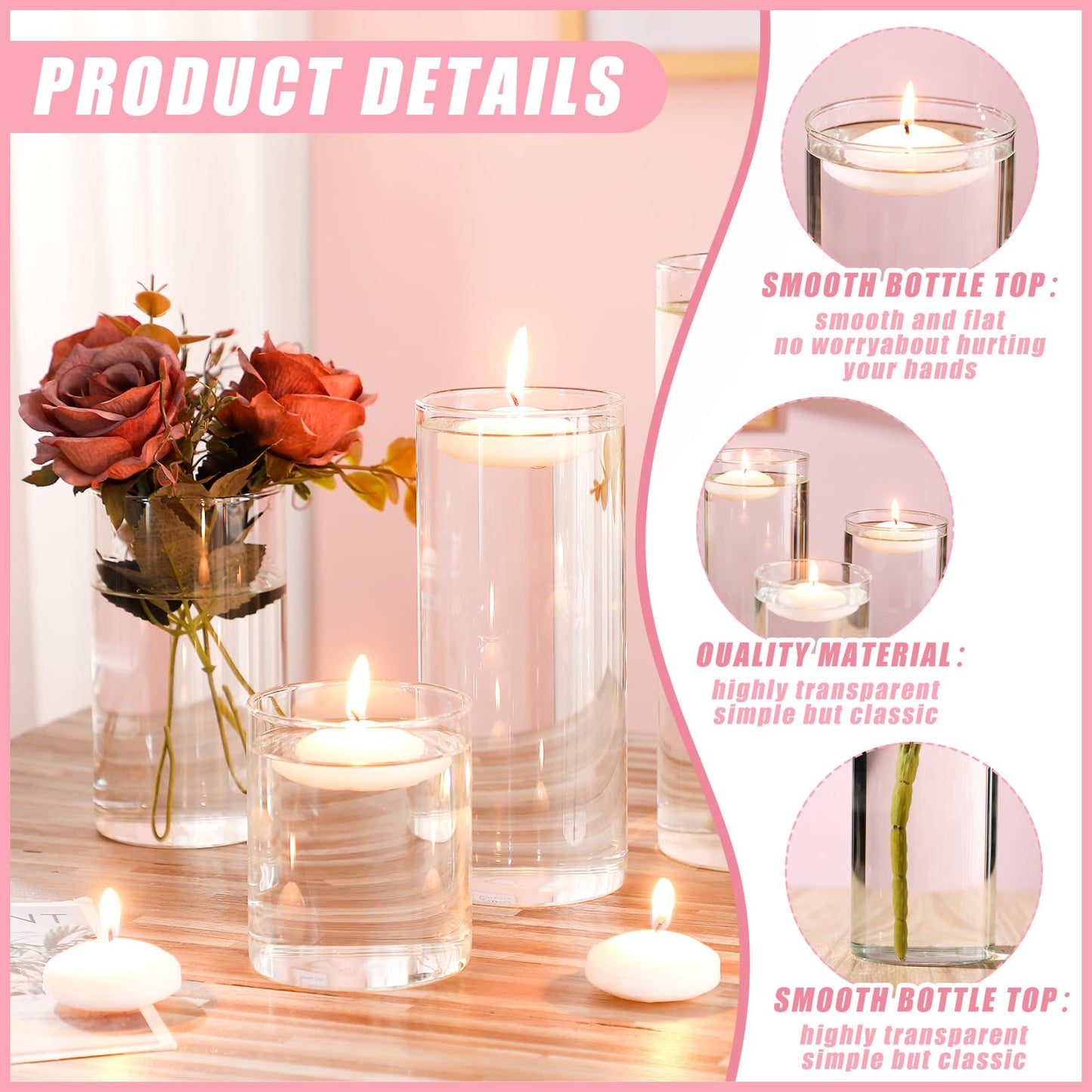 Yungyan 48 Pcs Glass Cylinder Vases for Centerpieces Tall Clear Flower Vase with Floating Candles Transparent Bulk Glass Votive Holders for Wedding Table Centerpiece Home Decor (4/6/8/10 Inch Tall)