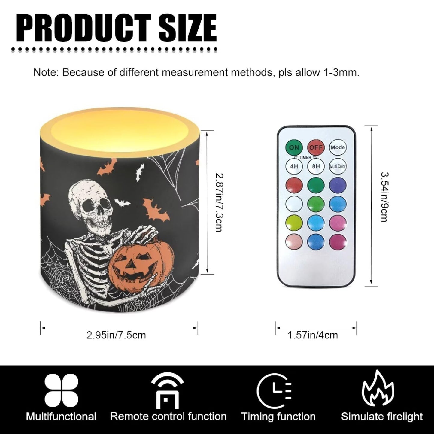 Merkmak Halloween Pumpkin Skeleton Flickering Flameless Candles with Remote Battery Operated Candles with Timer Control LED Pillar Tea Lights for Indoor Outdoor Banquet Party Home Decorations