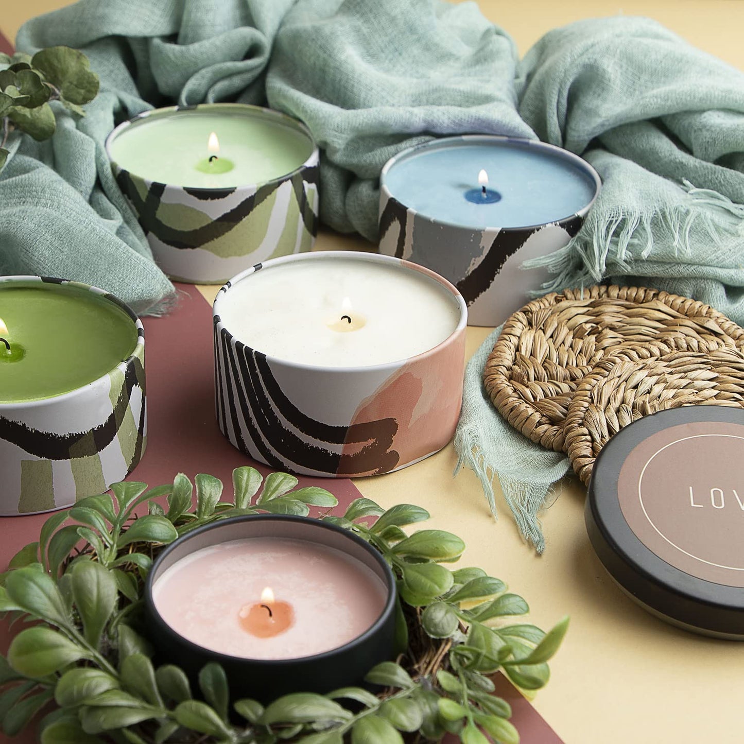 Hearth & Harbor Tin Candle Jars for Making Candles - DIY Candle Containers with Lids - Metal Candle Jars - Bulk Tins Storage for Candle - (24 Pieces) - (8 Ounces) - Painted Illustration