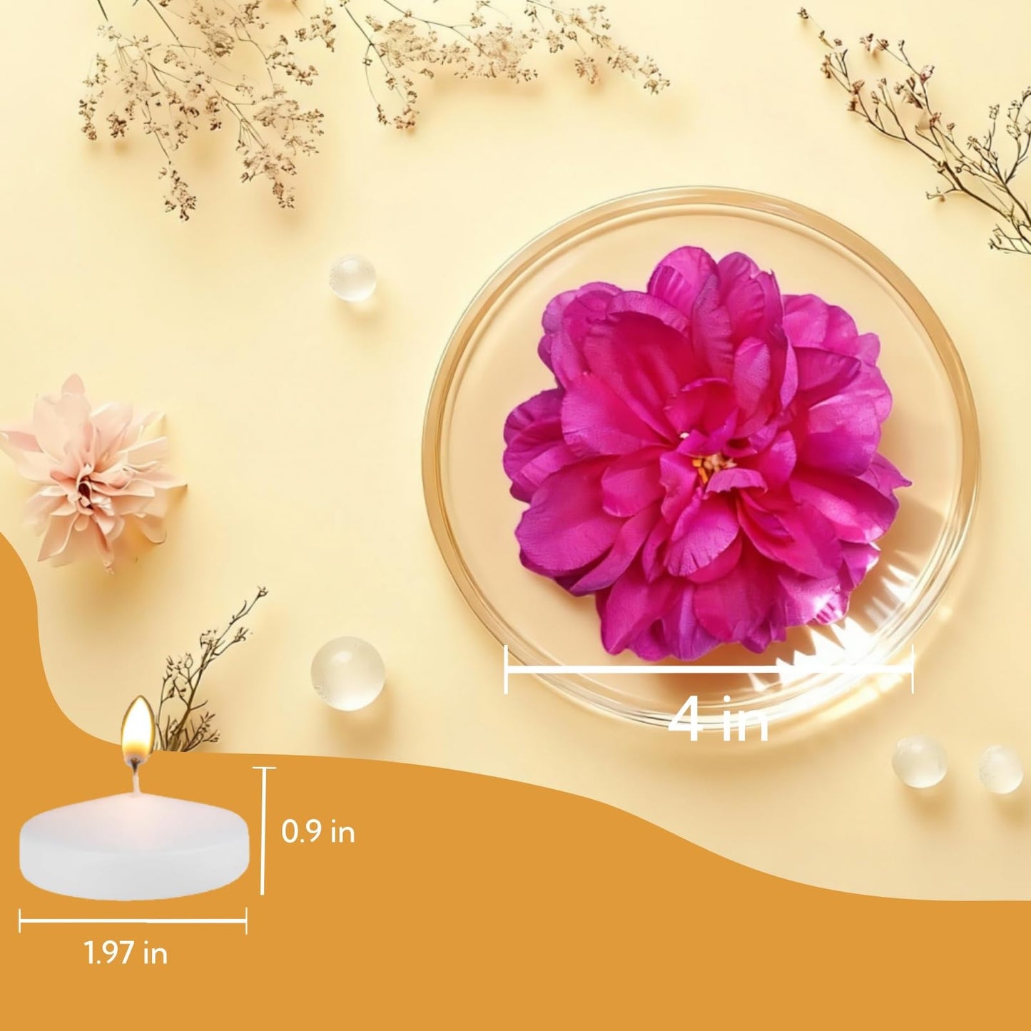 UDU 24 Pcs Floating Candles for Centerpieces and Floating Flowers for Centerpieces Artificial Flower Head for Home Birthday Wedding Party Table Decor Rosered