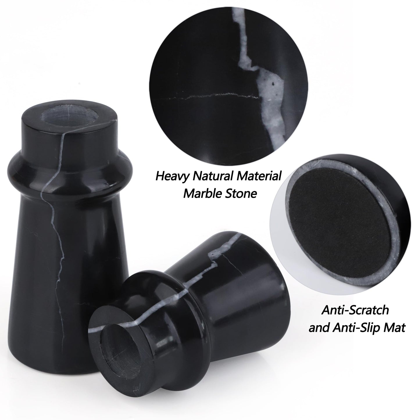 Vixdonos Marble Candle Holder Set of 2 Taper Candle Candlestick Mantle Candle Stand for Home Decor,Wedding,Party and Table Centerpieces(Black)
