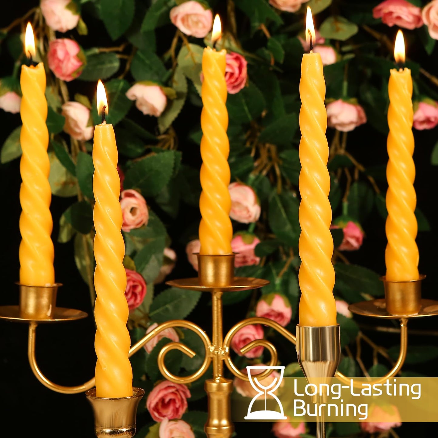 16 Pack Beeswax Taper Candles 7 inch Spiral Beeswax Candles 7 Hours Burning Natural Pure Bees Wax Candlesticks Unscented Smokeless Yellow Bees Wax Candles for Home Prayer