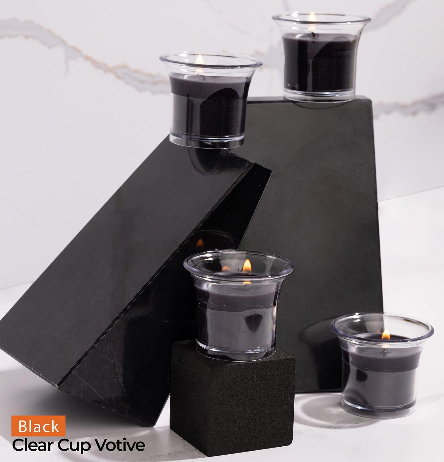 HYOOLA Clear Cup Scented Votive Candles - Black - 12 Hour Burn Time - 4 Pack - European Made