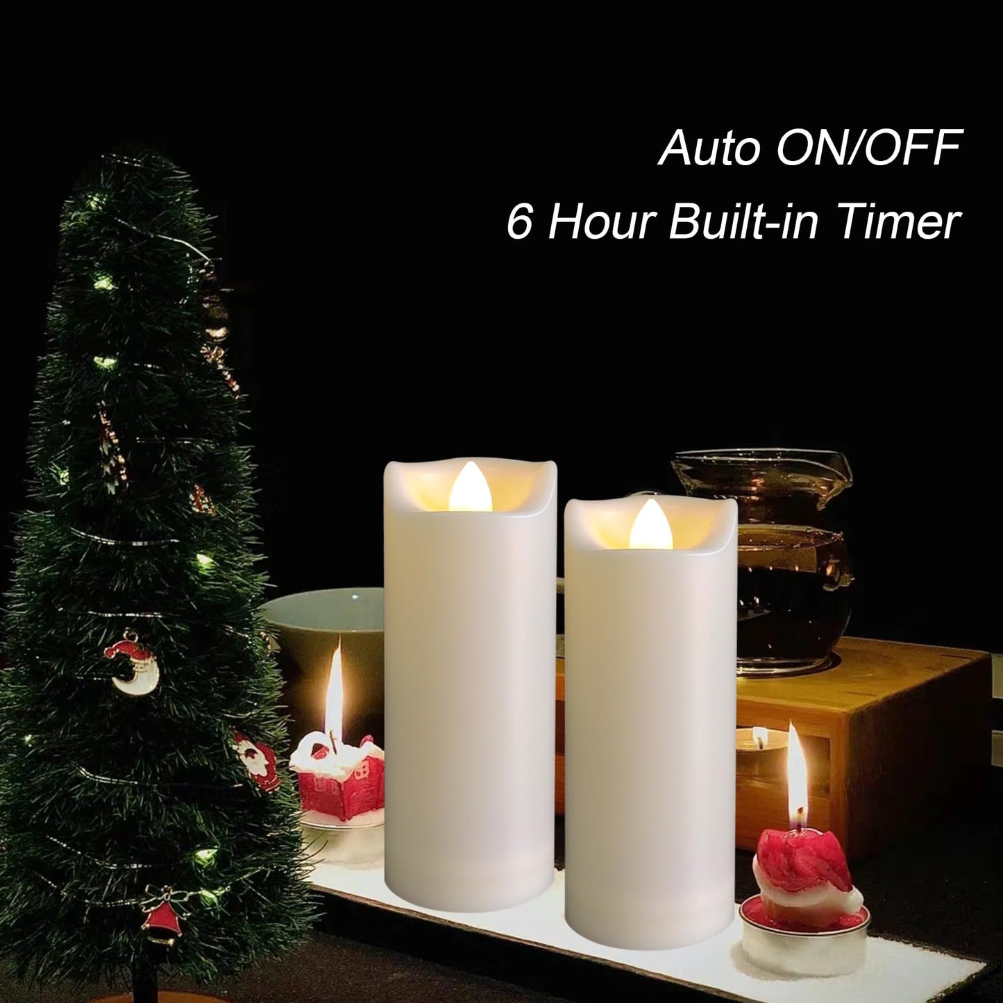 LED Battery Operated Candles 2"x5" Plastic Flickering Flameless Candles with Timer Outdoor Waterproof Wedding Party Halloween Christmas Birthday Decoration Gifts Realistic Slim Tall Pillar Candles