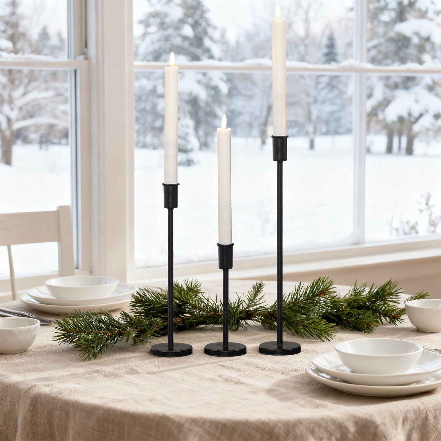 UPPER DECOR Matte Black Pillar Candle Holders - Set of 3 Heavy Decorative Iron Candlestick Stands for Table Centerpiece, Wedding, Dining, Party Candle Stick Holders