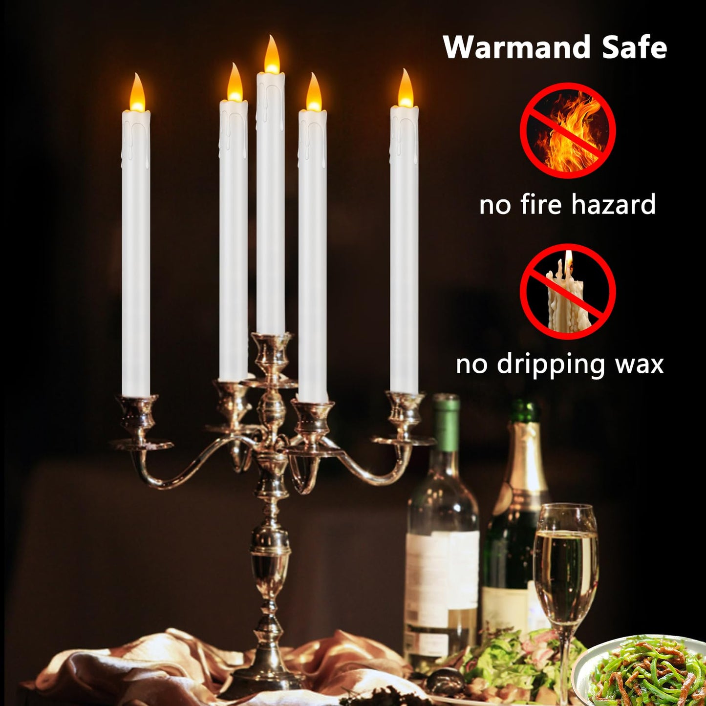 wemarry 10" Flameless Taper Candles with Remote, 6 Pcs White Electric Led candlesticks, PlasticTall Taper Candles Battery Operated with Flickering Flame for Halloween Christmas Wedding Home Décor