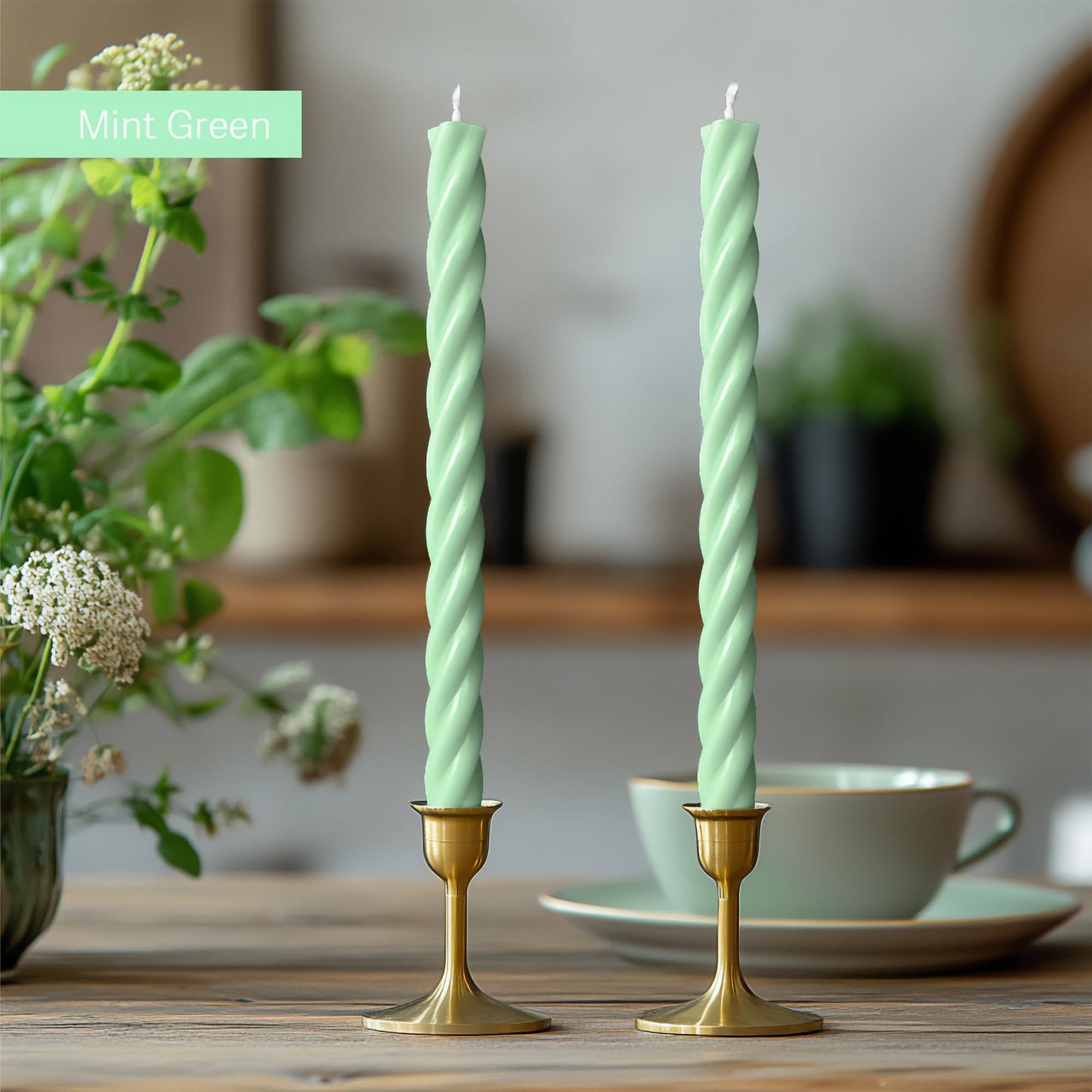 Homeology 10" Candle Sticks, Twisted Taper Candles, Two Green Shades, 4-Pack, Unscented