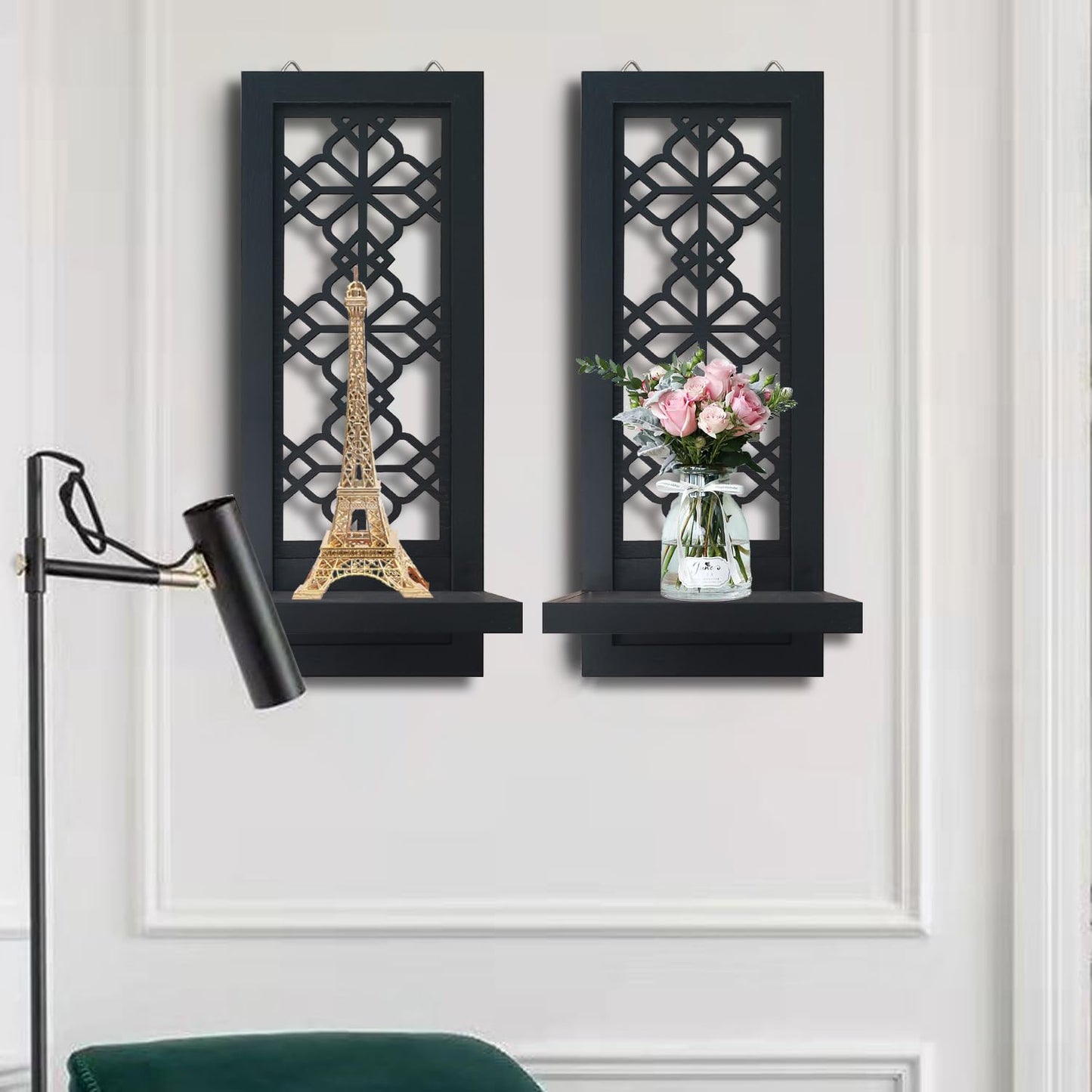 ZOLAPI Set of 2 Candle Sconces, Farmhouse Accent Wall Sconce, Black Candle Holder Wall Decorations for Home Décor, Living Room, Dining Room.(15 x6 in)