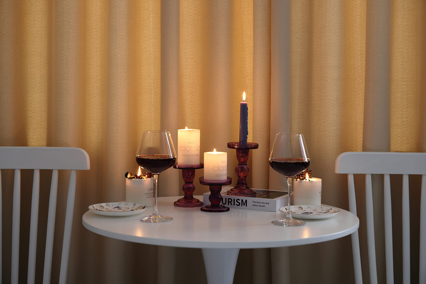 GMWD 3 Pcs Glass Candle Holder Set Clear, Purple Candlesticks Holders Pillar Taper Candles Tealight Stand for Wedding Centerpieces Home Decorations Dining Table