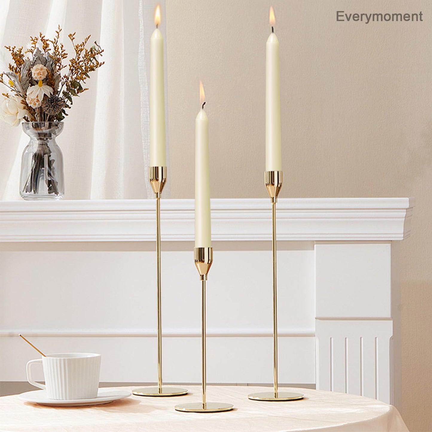 Everymoment Ivory Taper Candles - 48 Pack 10 Inch Candlesticks - Dripless & Smokeless Tapered Candle 8 Hours Unscented Cream Candle Sticks - Perfect for Wedding Holiday Dinner Party Home Decor