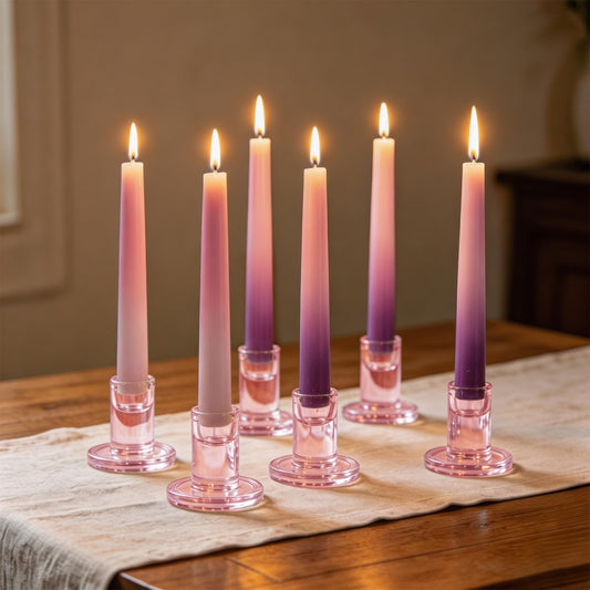 6 PCS Pink Glass Taper Candle Holders: Short Tapered Candlestick Holders Set Colored Candle Stick Holder Decor for Table Centerpiece Wedding Dining Room Party Christmas Home Decorations