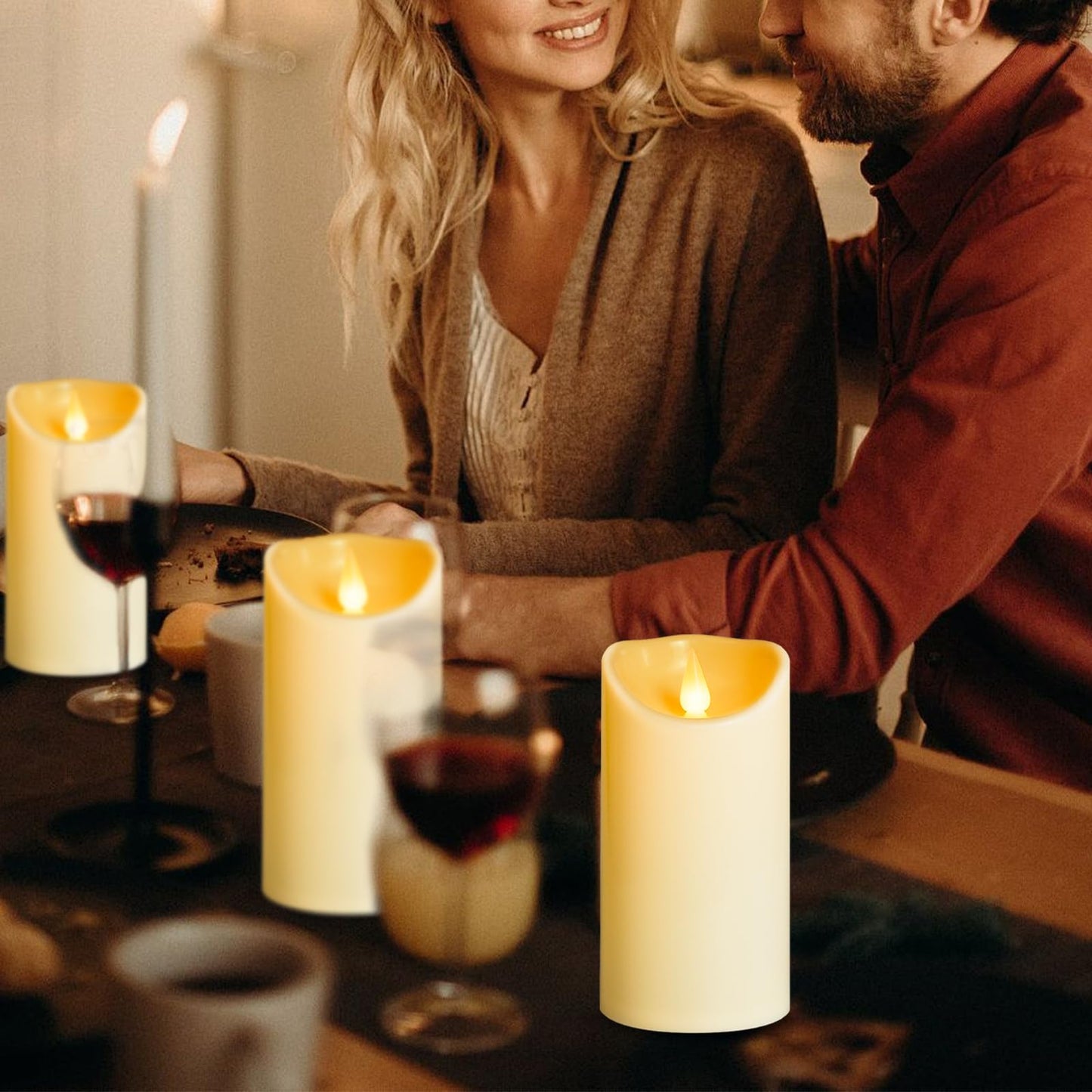 YIWER Plastic Flameless LED Candles,Pack of 4 Battery Operated Candle with 10 Key Remote Control Electric Fake Flickering Light Ivory Pillar D3”H6”