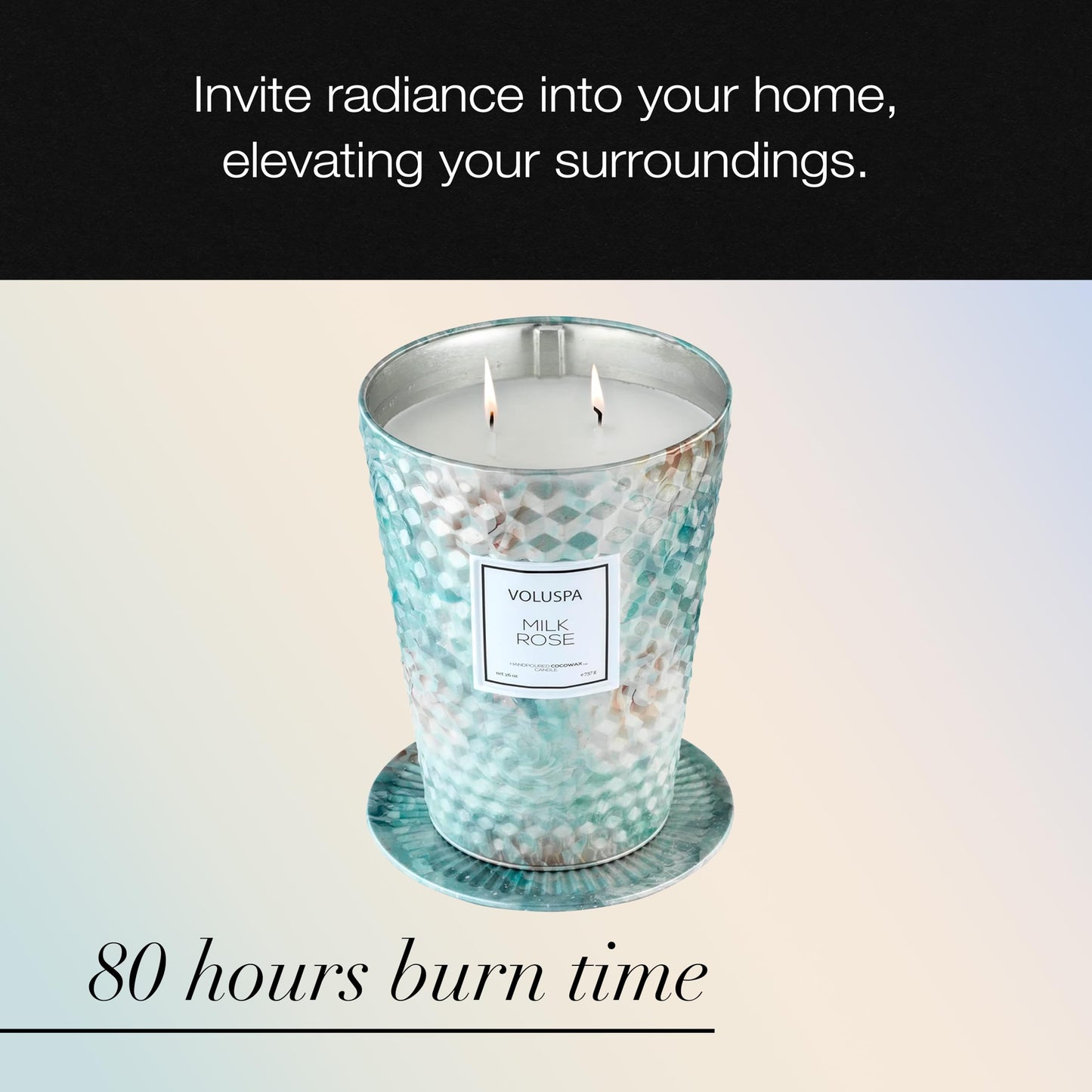 Voluspa Milk Rose, 2 Wick Tin Candle, 26 Ounce, 80 Hour Burn Time, Coconut Wax for Clean Burning, Handcrafted in the USA