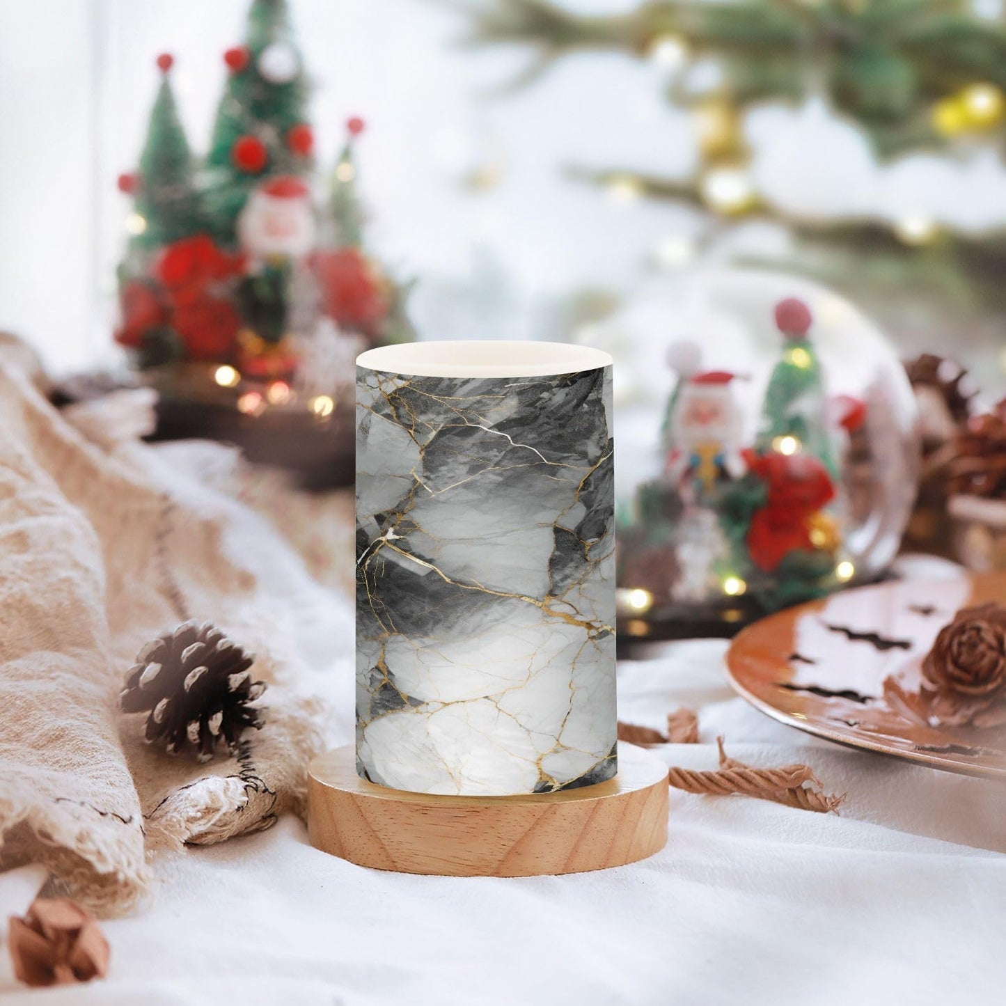 ALAZA Grey Gold Marble Flickering Flameless Candles Battery Operated with Remote Timer,Tea Light Candles LED Pillar Votive Candles Set of 2 for Outdoor