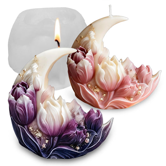 Wehous Moon Flower Candle Soap Mold, 3D Elegant Moon Tulip Silicone Molds for Epoxy Resin Concrete, Unique Floral Cake Chocolate Candle Soap Wax Clay Art Craft Mould DIY Wedding Party Decor