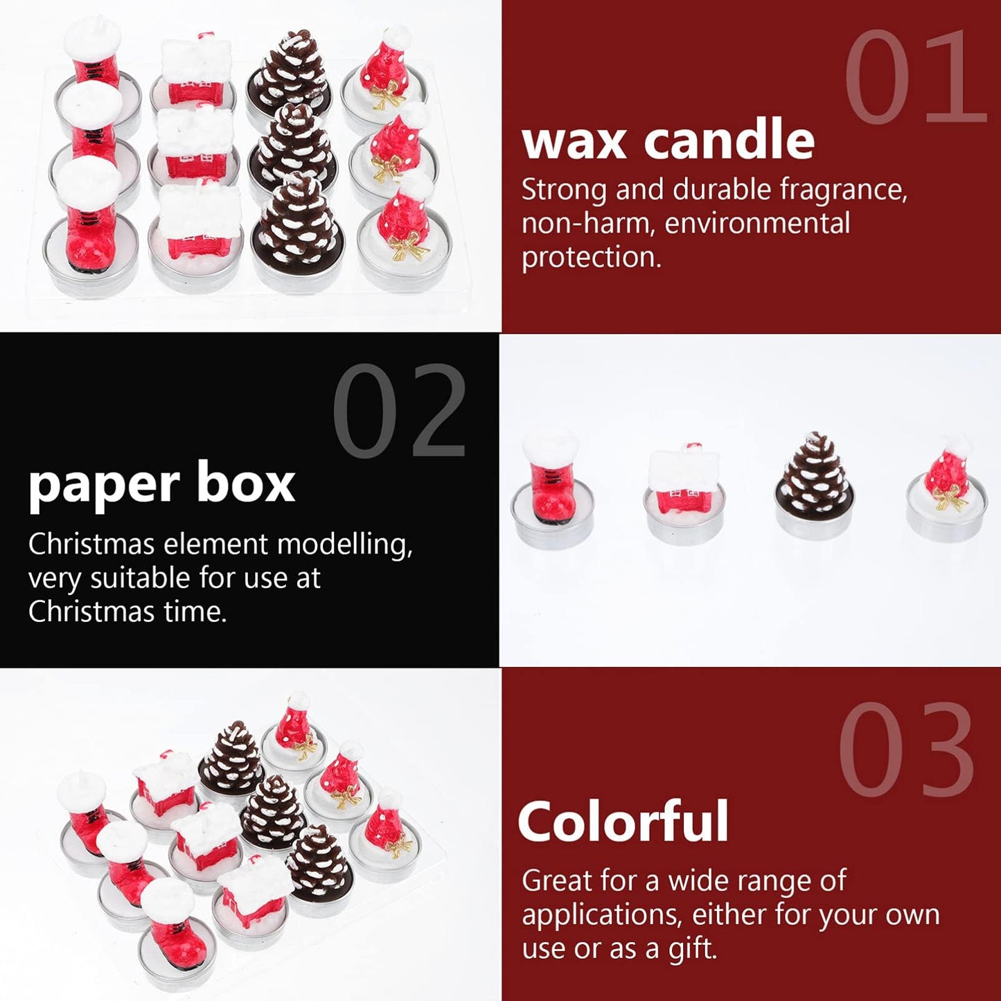 3 Pieces Tealight Candles Handmade Delicate Santa Hat Claus Christmas Tree Candle Wax Snowman Elk Pinecone House Candles for Party Wedding Spa Home Decoration Christmas Gifts