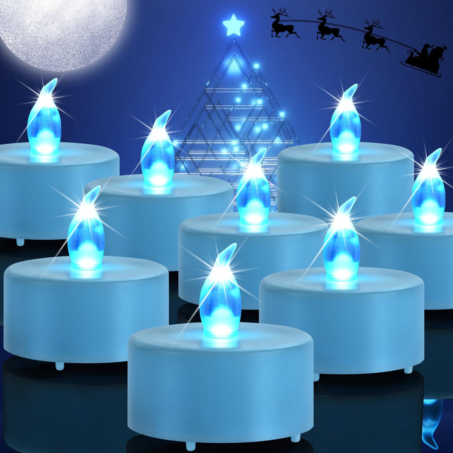 Boakboary Tea Lights Flameless Battery Operated Candles-50PACK LED Flickering Votive Candle Long Lasting 200 Hours, Realistic and Bright for Seasonal Festive Celebrations Decoration Blue