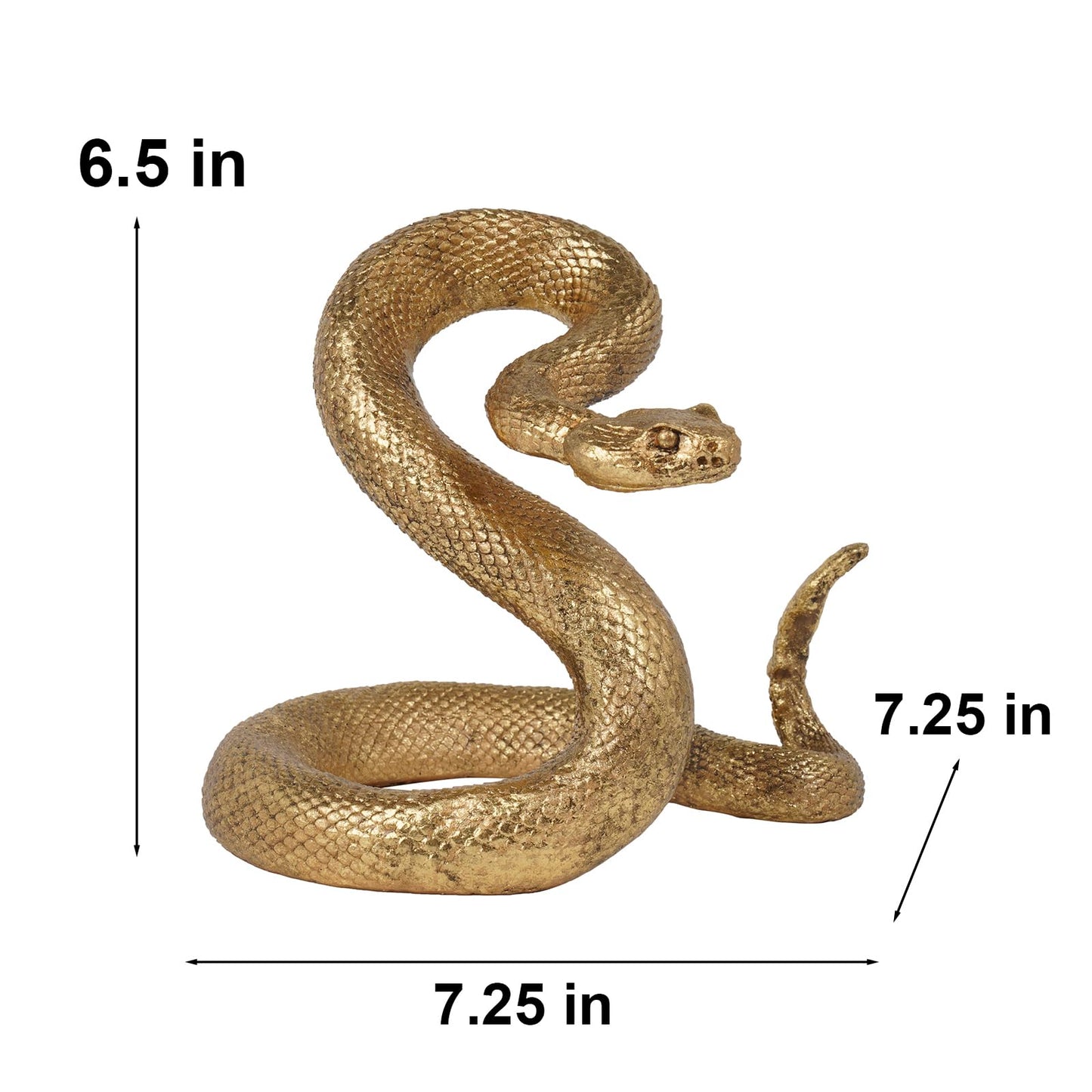 Guichifun Snake Statue Decor Collectible Figurines - Gold Resin Animal Chinese New Year Mascot Home Shelf Office Table Halloween Christmas Decoration 7.25 x 7.25 x 6.5 Inch