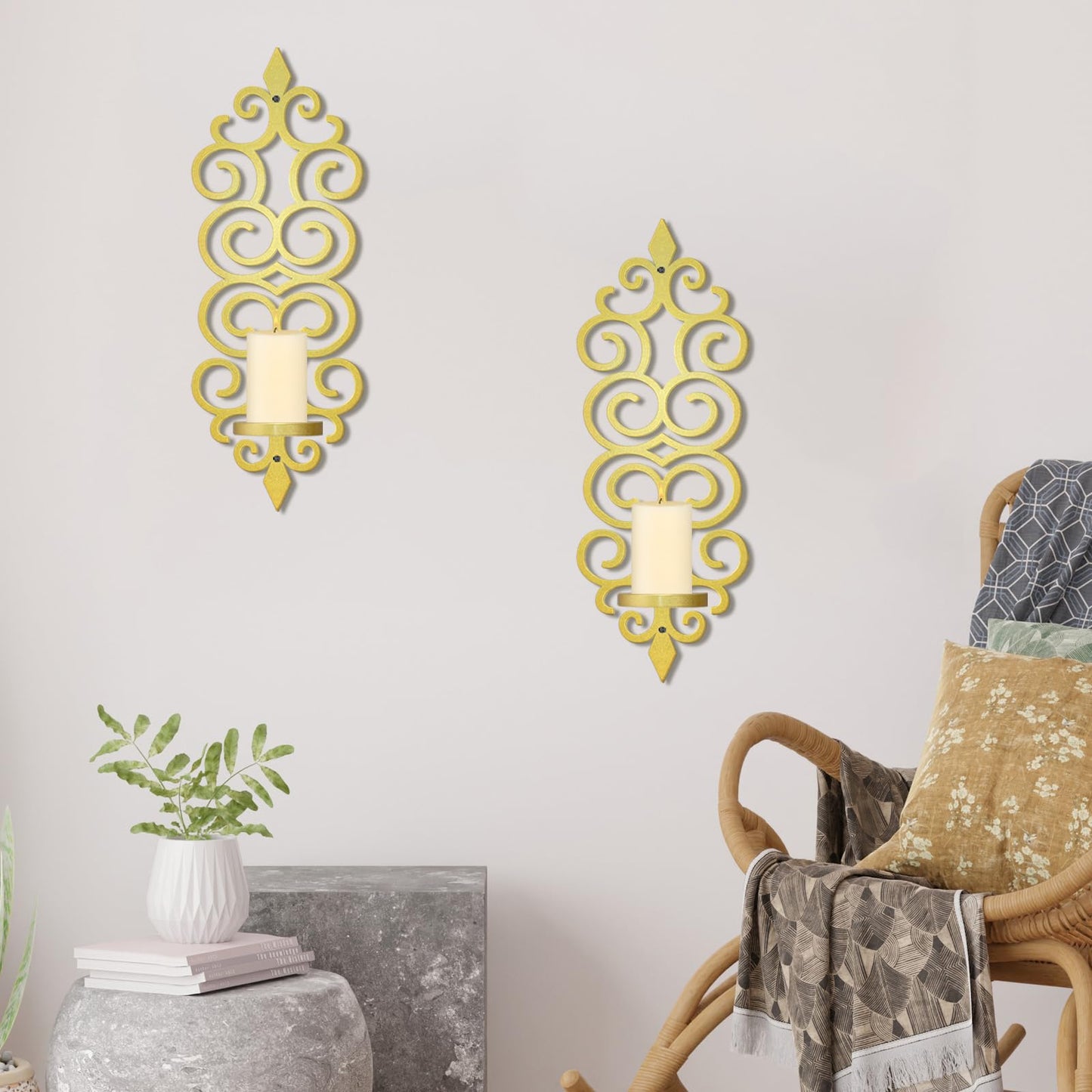 OYEFLY DIY Metal Candle Sconces Wall Decor, Wall Mounted Candle Holder (Gold)