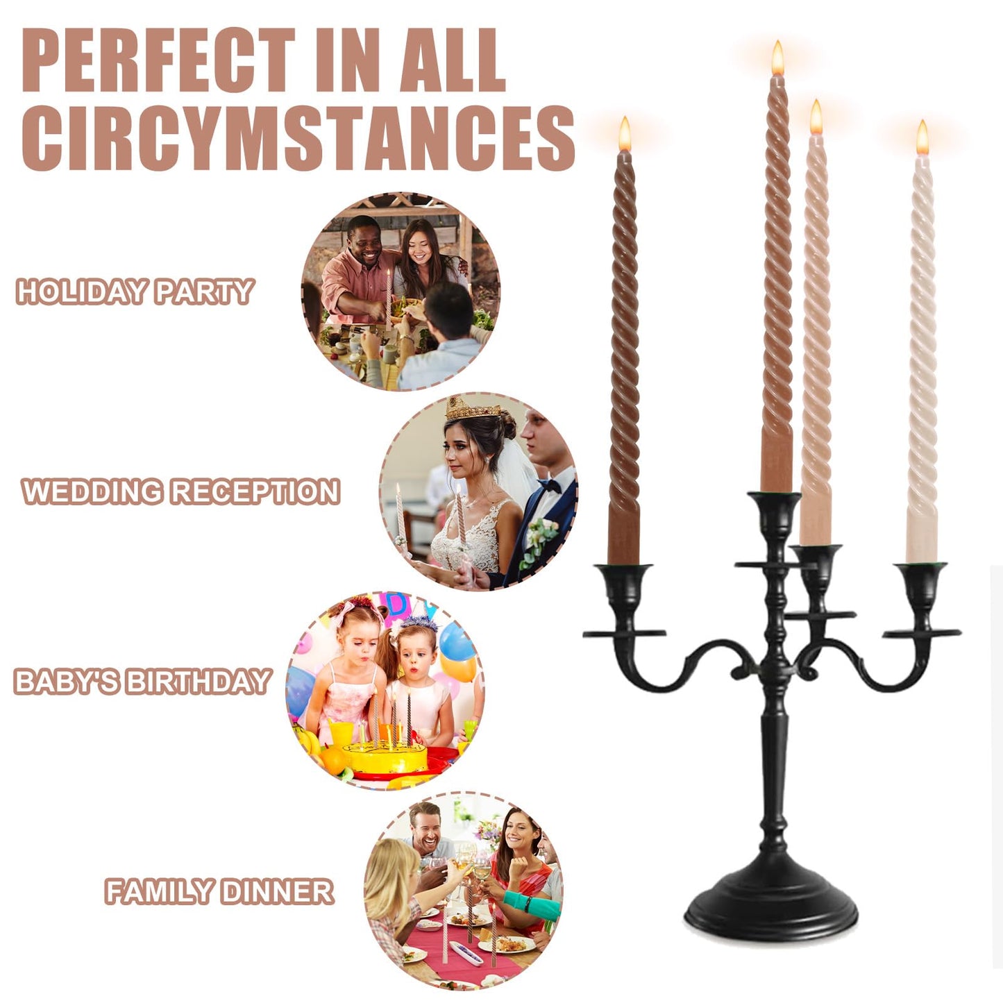 Whaline 12 Pcs Gradient Brown Spiral Taper Candles Dripless Twisted Wax Candles 10 Inch Long Unscented Candle Sticks for Wedding Holiday Fall Party Home Dinner Table Decor