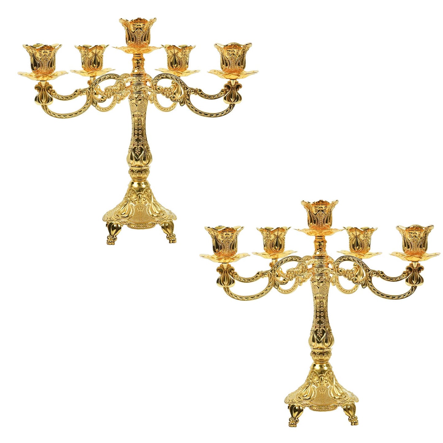 5-Candle Candelabra Metal Candlestick Holder Home Decoration for Weddings, Churches, Halloween, Christmas, Birthday, Wedding, Valentine's Day (A-Gold*2)