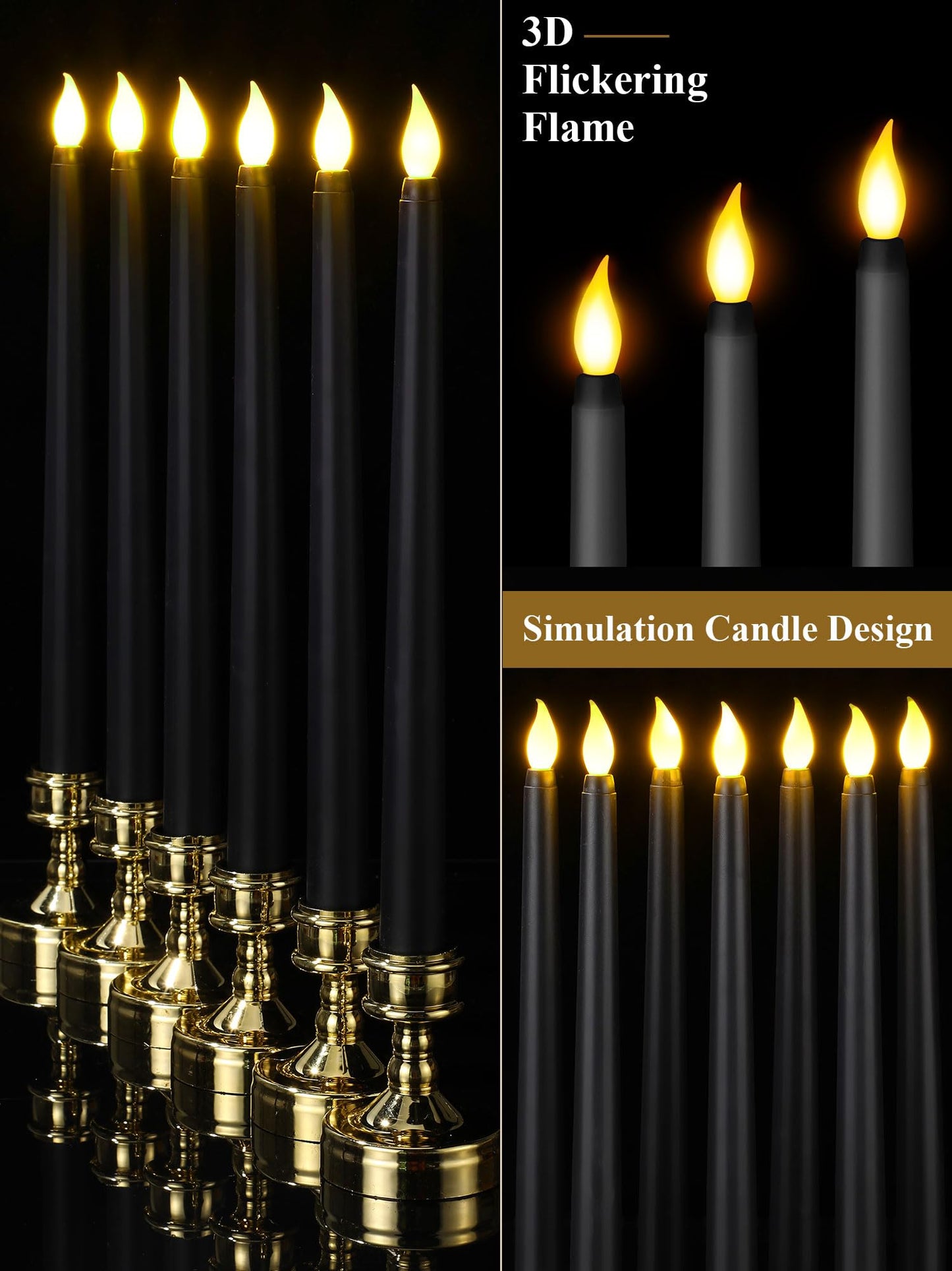 Treela 36 Pieces Flameless Taper Candles Flickering Faux LED Battery Operated Electric Fake Candles for Christmas Halloween Birthday Wedding Party(Black,0.8x11 Inches,Smooth)