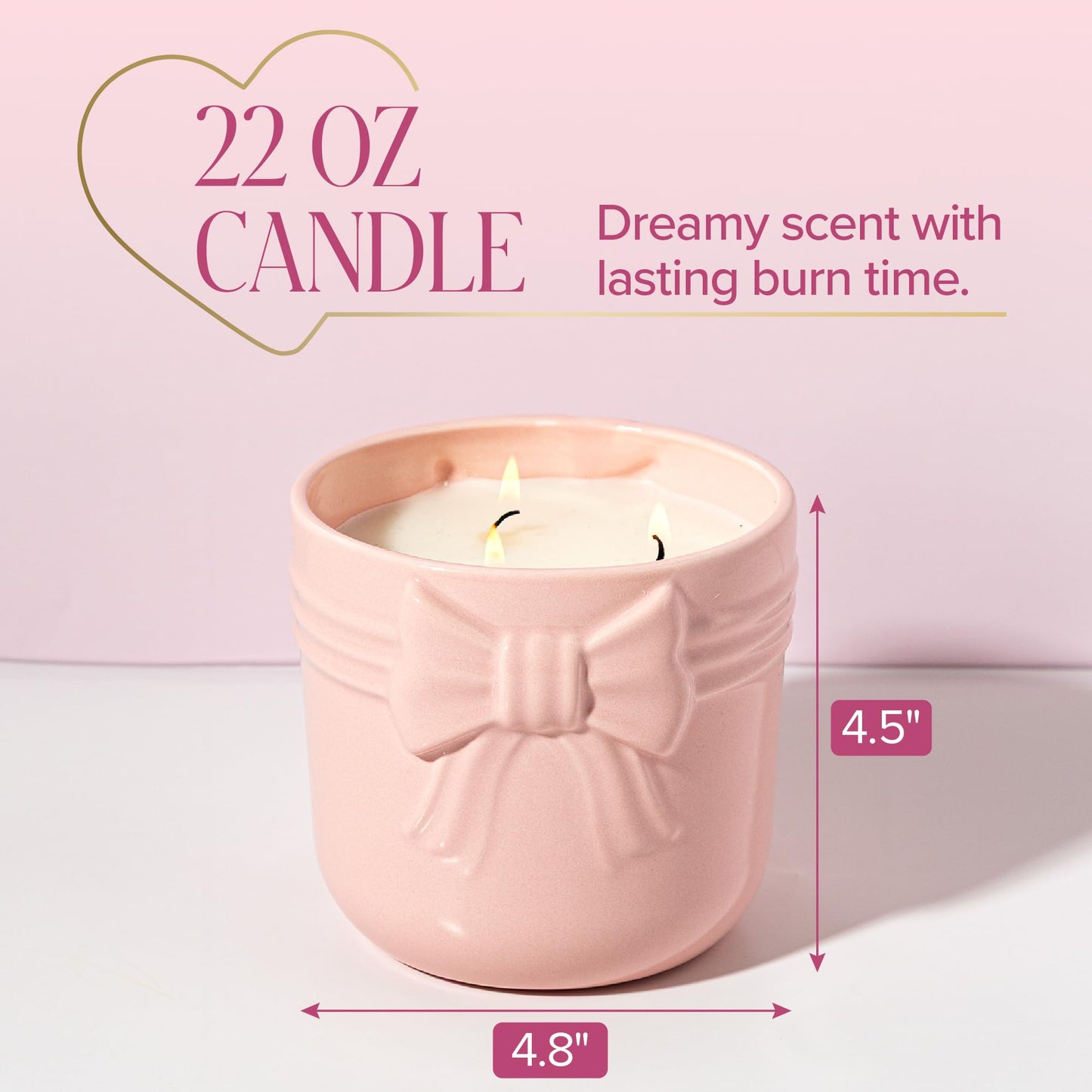 Paris Hilton Pink Spritz Scented Candle, Pink Ceramic Vessel with Embossed Bow Detail, Premium Plant Wax Blend, Cotton Wick, 22 Ounce