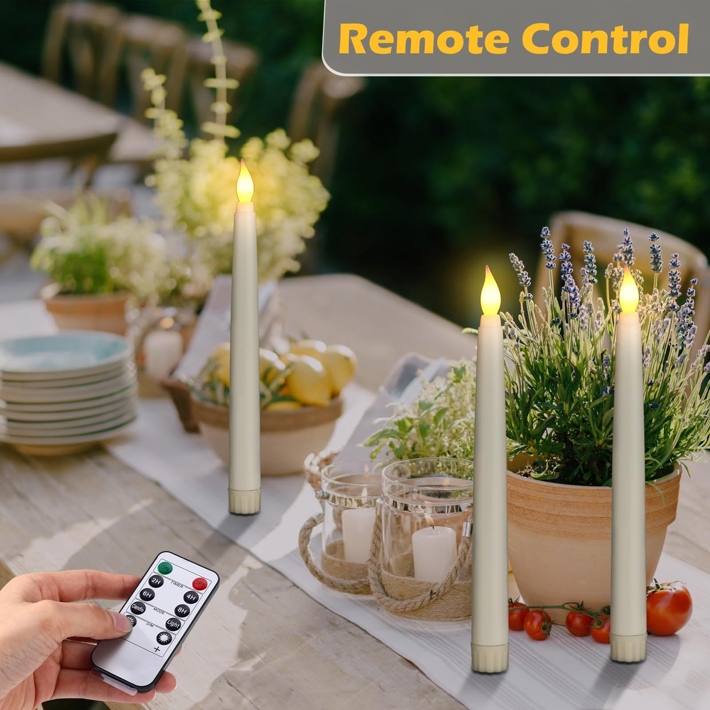 Tuanse 24 Pack 24 Pack Flameless Flicker Taper Candles Bulk with Remote and Timer, Battery Operated LED Warm White Taper Candles Light for Home Wedding Decoration Gifts (Beige,8 Inch)
