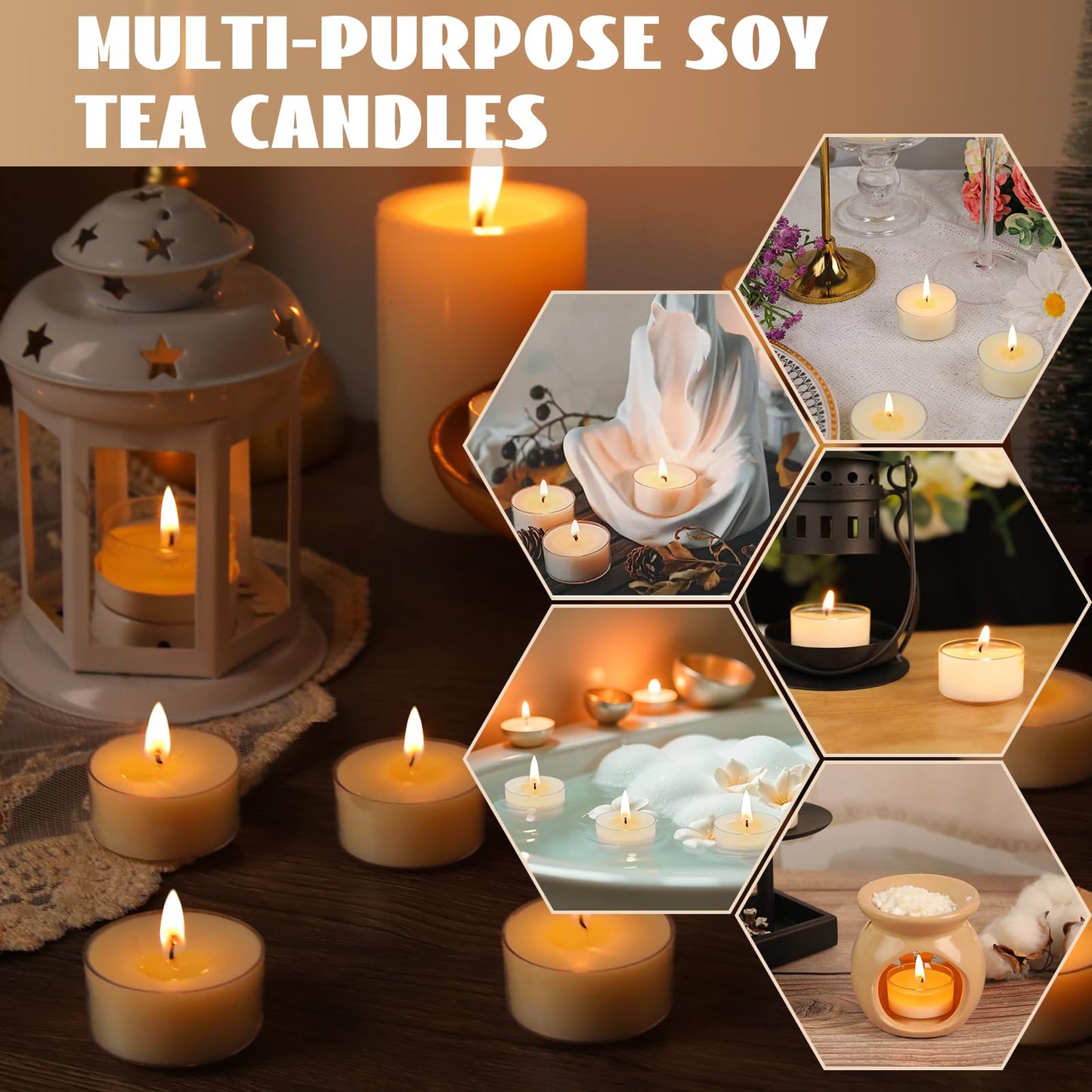 Soy Tealight Candles 50 Pack, 6 Hours Long Burning Tealights Candles Bulk, Natural Soy Wax Tea Light Candle Paraffin-Free, Unscented Small Tea Candle for Emergency,Dinner