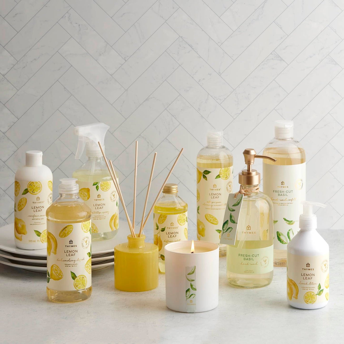 Thymes Lemon Leaf Candle - 8 Oz - Scented Candle for a Fresh Home Fragrance - Aromatherapy Candle in Glass Jar - Matte White Jar